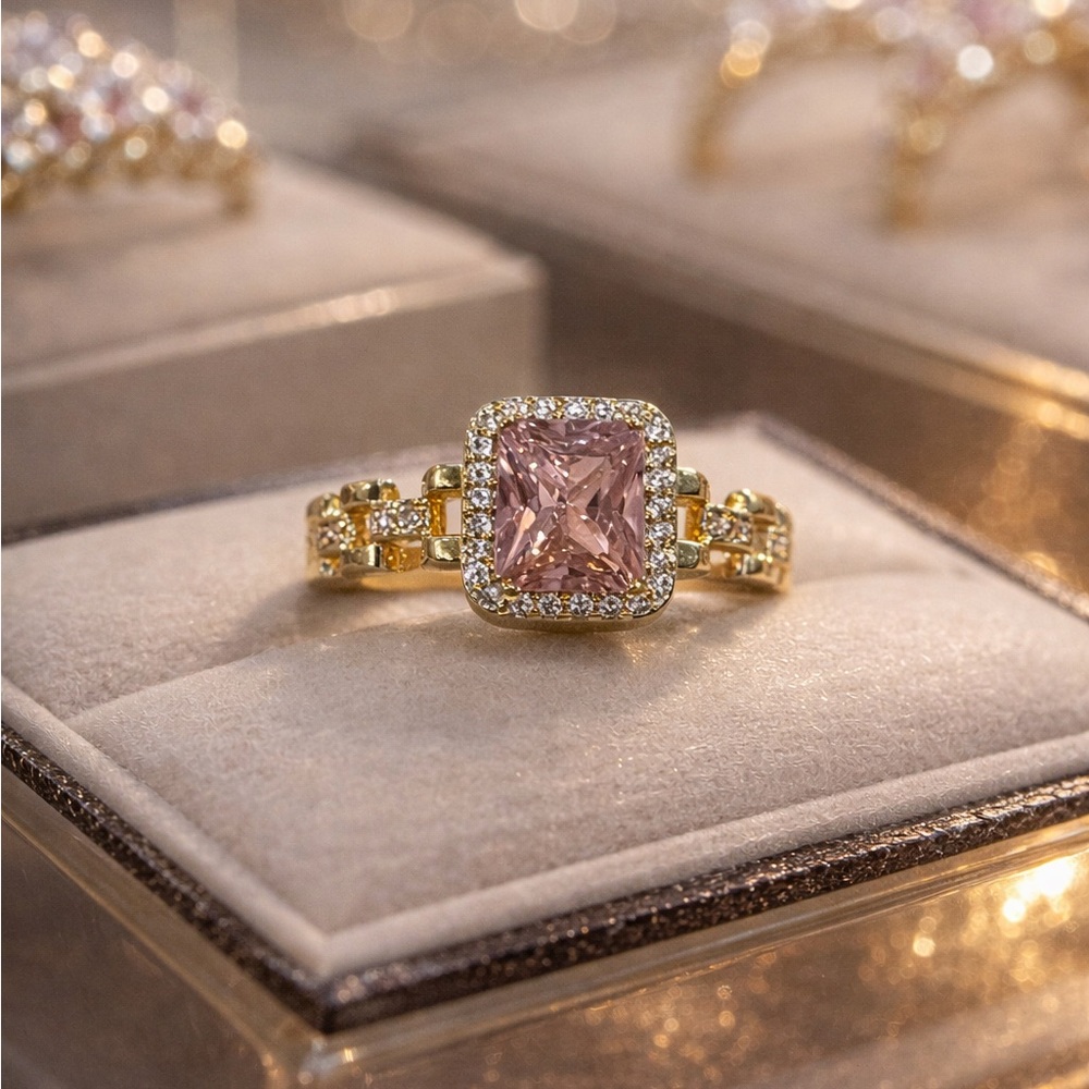 Elegant 14k Gold Plated and Pink Stone Ring - Picture 1 of 4